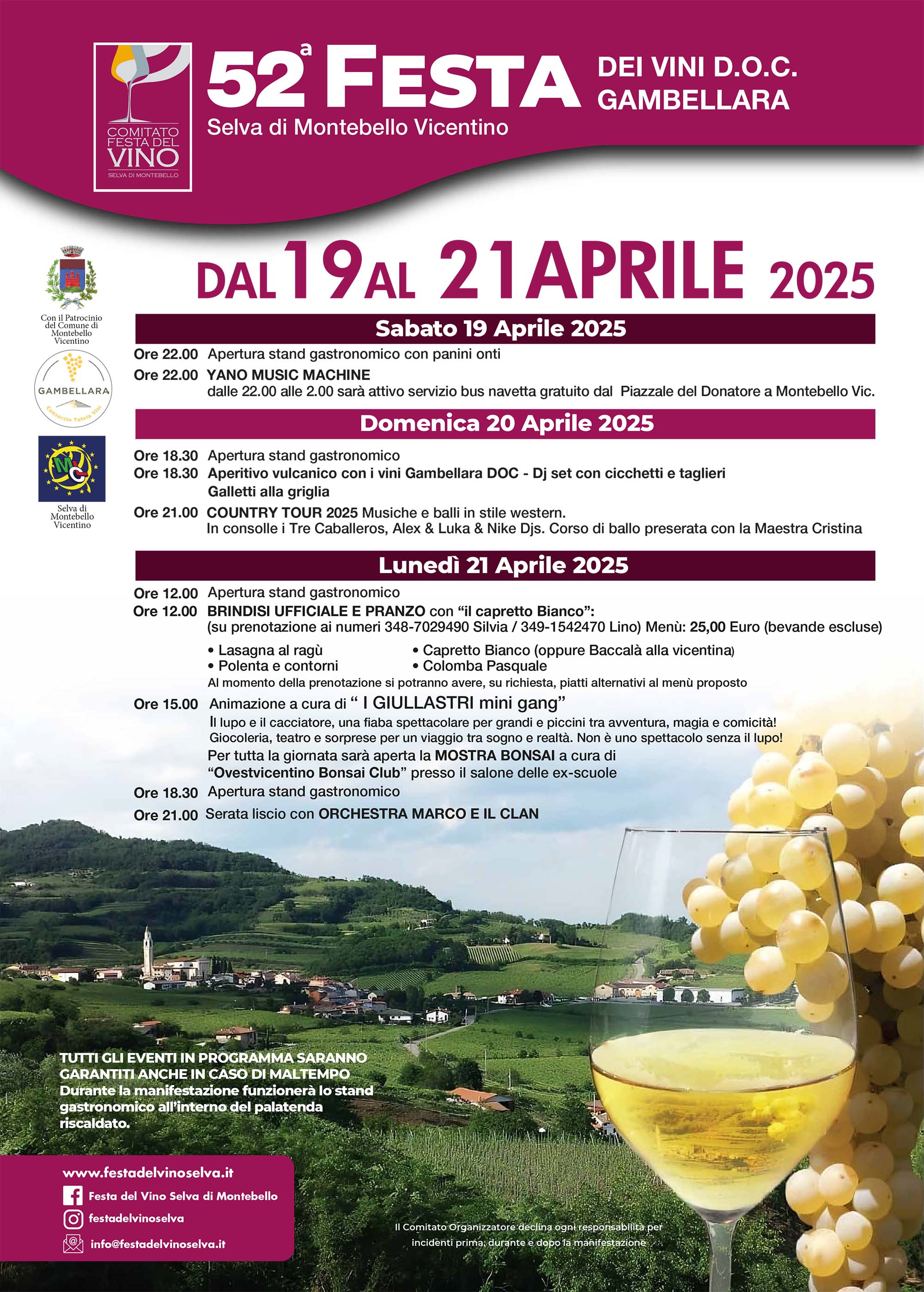 locandina della 52° festa del vino di Selva di Montebello Vicentino con vini d.o.c Gambellara